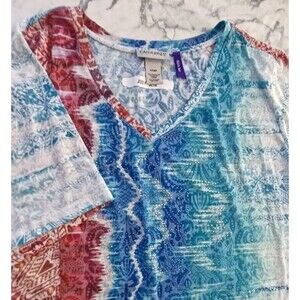 Catherines‎ 3XWP Shirt T-shirt Petite Women Short Sleeve Mature Everyday Paisley